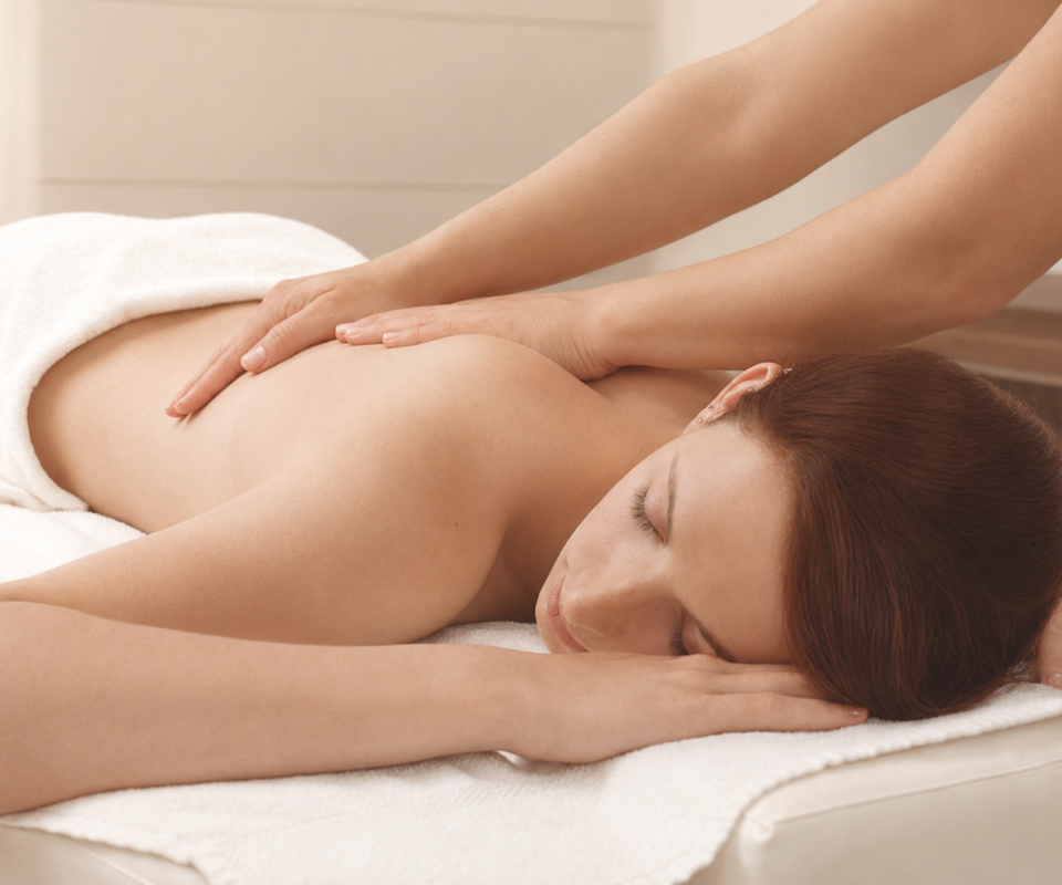 Frau erhält eine Rückenmassage